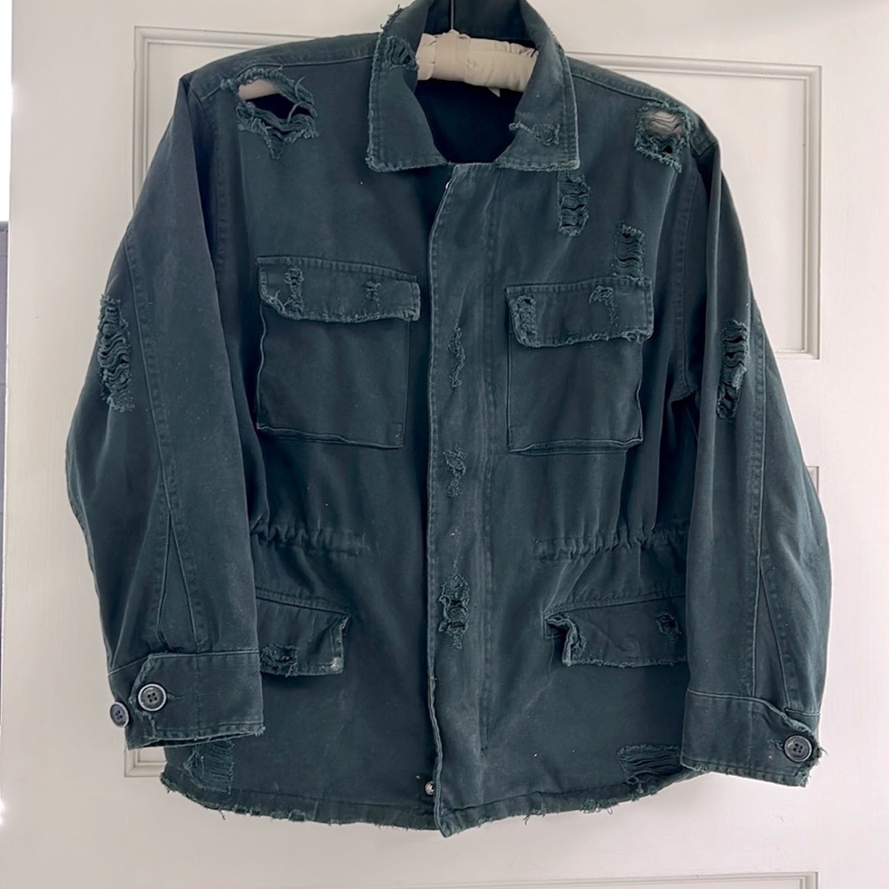 Carmar distressed green Jean jacket coat Small